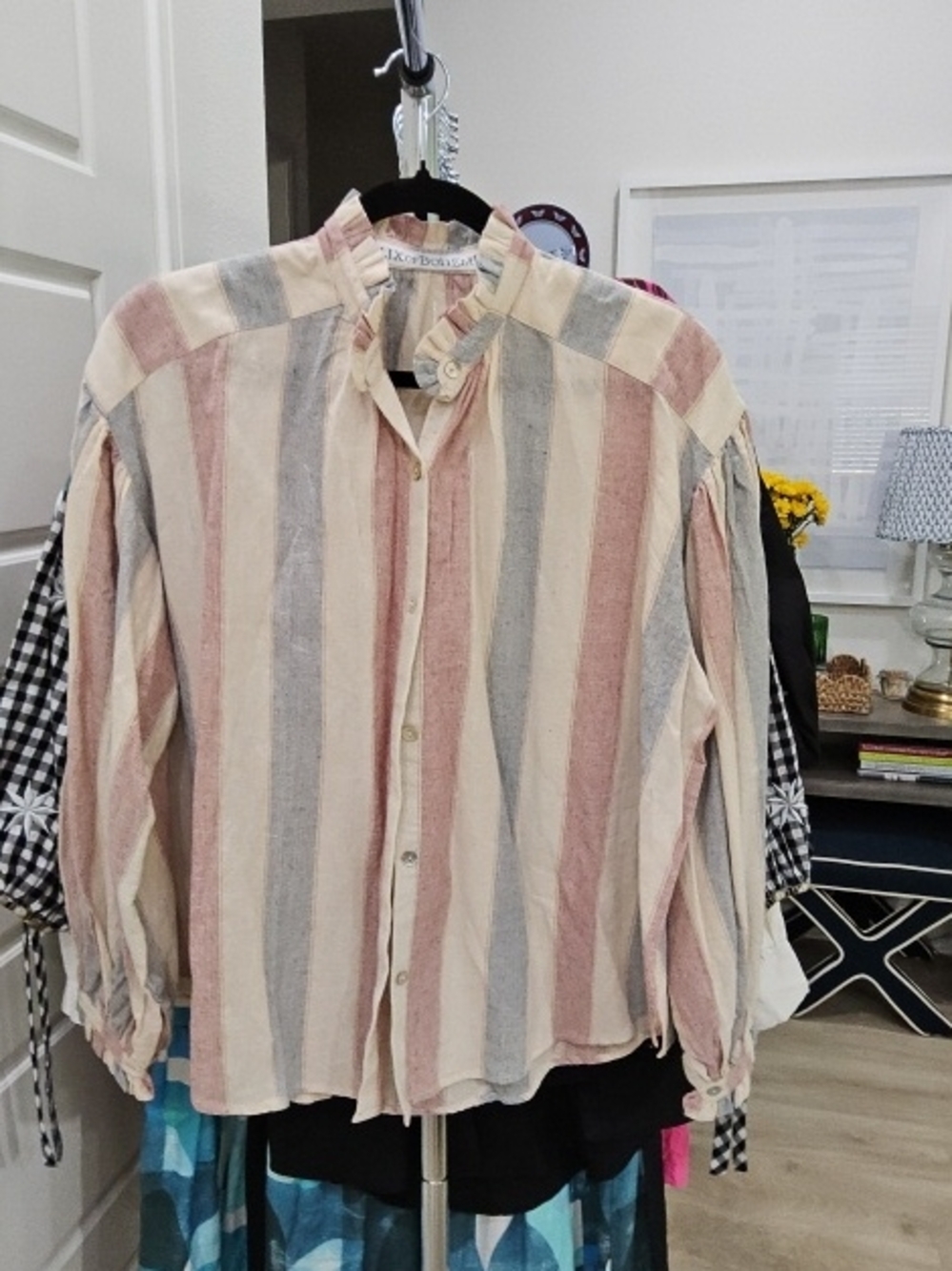 Striped Button-Up Shirt in Cream, Blush & Gray|